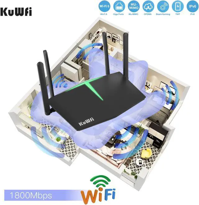 Alt view image 7 of 7 - KuWFi WiFi 6 Router Smart Dual Band WiFi 802.11ax Wireless Internet Gaming Routers with 4 Gigabit Ports Support Beamforming OFDMA MU-MIMO for Home Office