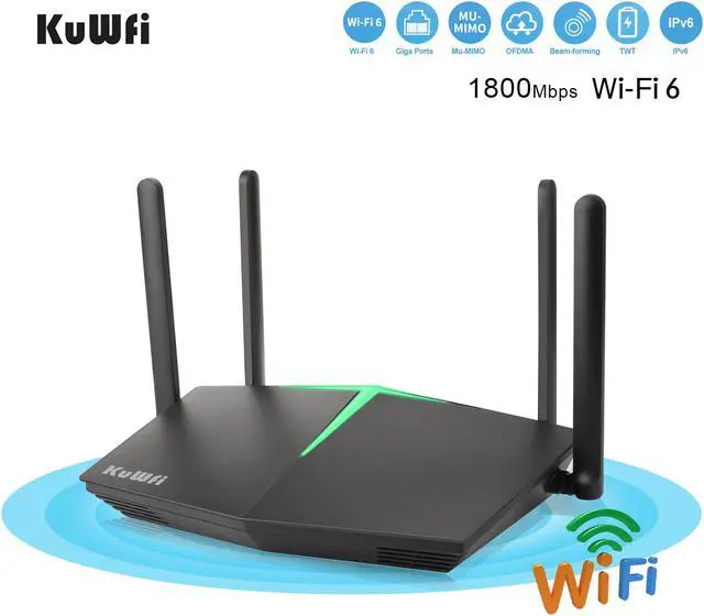 Alt view image 2 of 7 - KuWFi WiFi 6 Router Smart Dual Band WiFi 802.11ax Wireless Internet Gaming Routers with 4 Gigabit Ports Support Beamforming OFDMA MU-MIMO for Home Office