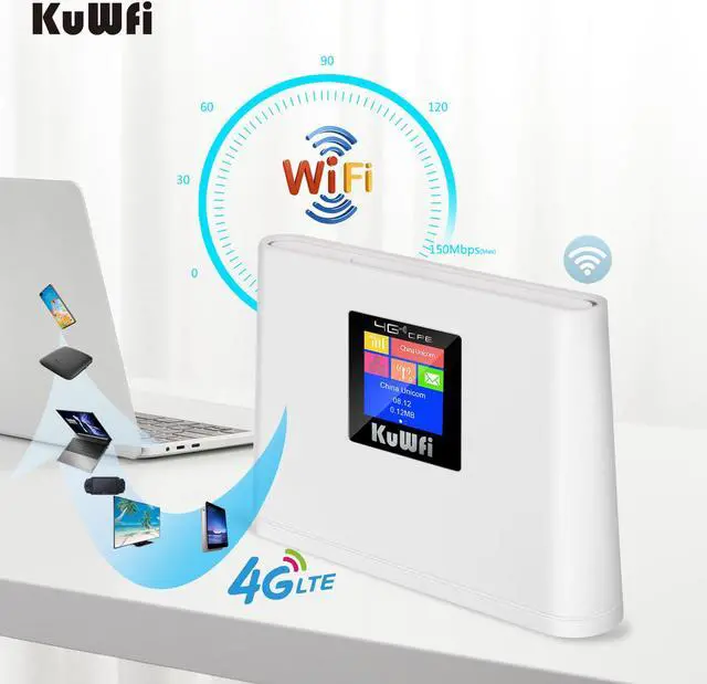 Alt view image 2 of 7 - KuWFi Mobile WiFi Hotspot, 4G LTE Router with SIM Card Slot and LCD Display RJ45 | Support T-Mobile and AT&T | 150Mbps Wireless Connect up to 10 Devices(Built-in Antenna, No External)