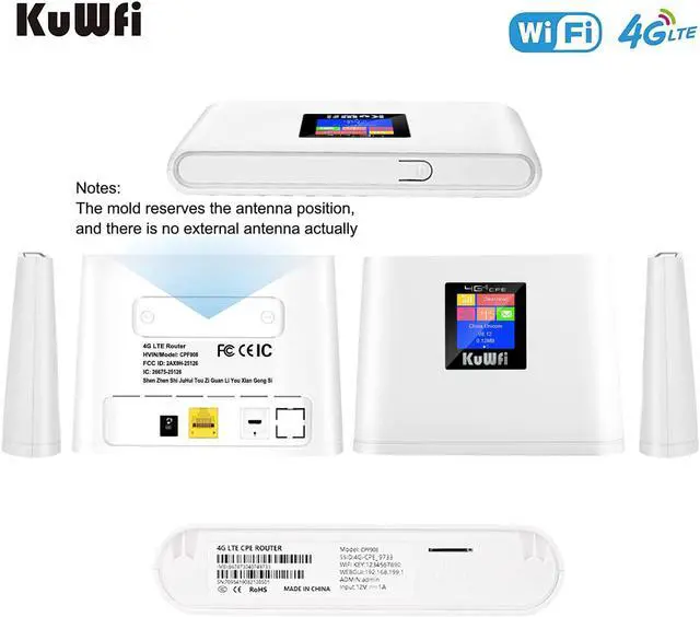 Alt view image 5 of 7 - KuWFi Mobile WiFi Hotspot, 4G LTE Router with SIM Card Slot and LCD Display RJ45 | Support T-Mobile and AT&T | 150Mbps Wireless Connect up to 10 Devices(Built-in Antenna, No External)