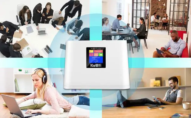 Alt view image 7 of 7 - KuWFi Mobile WiFi Hotspot, 4G LTE Router with SIM Card Slot and LCD Display RJ45 | Support T-Mobile and AT&T | 150Mbps Wireless Connect up to 10 Devices(Built-in Antenna, No External)