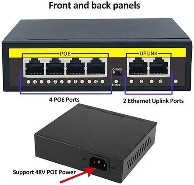 Alt view image 4 of 7 - KuWFi 4 Port Ethernet Network Switch - Office Ethernet Splitter | Plug & Play Active POE Switch with 2 UP-Link Ports 60W