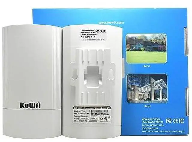 Alt view image 5 of 6 - KuWFi 2-Pack Wireless Ethernet Bridge, Long Range WiFi Access Point 5.8G Outdoor AP CPE Kit IP65 Waterproof WiFi Bridge Point to Point Support PTP/PTMP(Pre-Program)