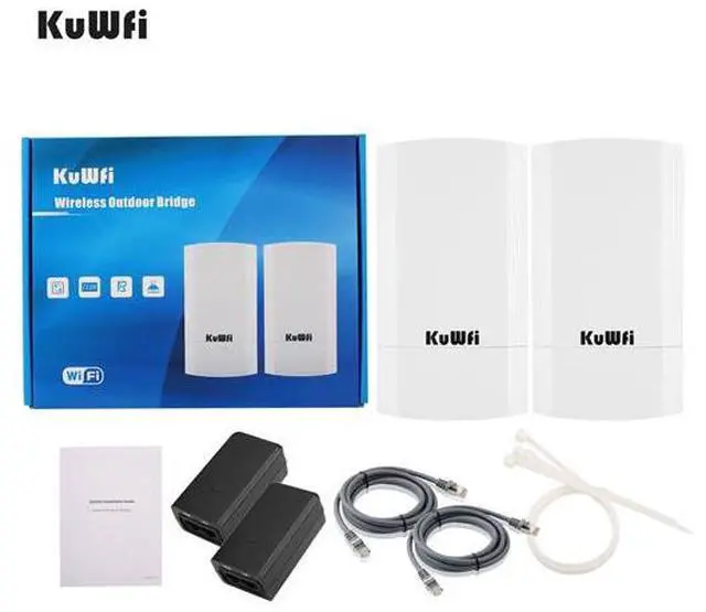 Alt view image 6 of 6 - KuWFi 2-Pack Wireless Ethernet Bridge, Long Range WiFi Access Point 5.8G Outdoor AP CPE Kit IP65 Waterproof WiFi Bridge Point to Point Support PTP/PTMP(Pre-Program)