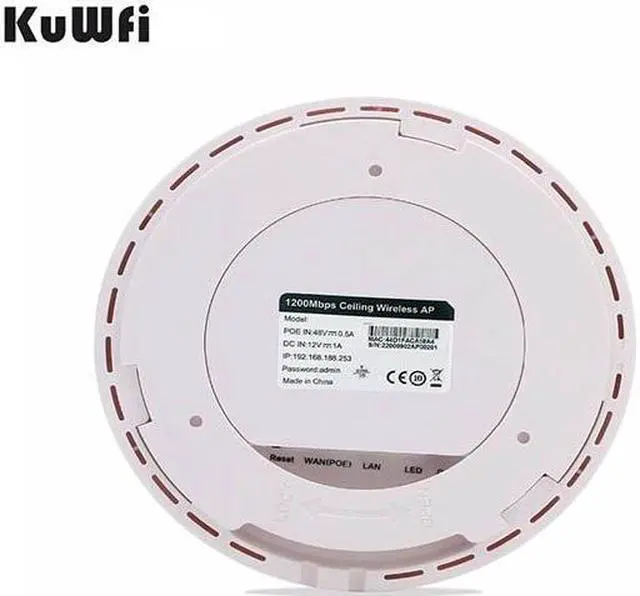 Alt view image 4 of 5 - KuWFi 1200Mbps Wi-fi router Ceiling Mount Ethernet Port AP Wireless Access Point 48V Wifi amplifier with 4dBi Wifi antenna