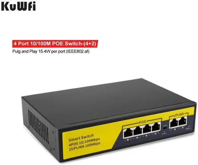 Alt view image 2 of 4 - KuWFi POE Switch 10/100Mbps 4 POE+2 Uplink Port Fast Ethernet Network Switch 250M Transmission IEEE802.3AT/AF for IP Camera NVR