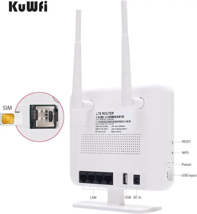 Alt view image 3 of 7 - KuWFi 4G LTE CPE Router,300Mbps Unlocked 4G LTE CPE Wireless Router Antenna 3G 4G AP WiFi Router WFi Hotspot SIM Card Solt USA/CA/Mexico B2/B4/B5/B17 Network Band