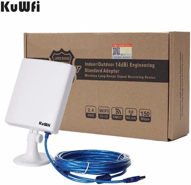 Alt view image 5 of 6 - KuWFi Long Range Outdoor WiFi Netwok Adapter, High Gain 14dBi Antenna 5M Cable Wireless USB Adapter stable signal from outdoor