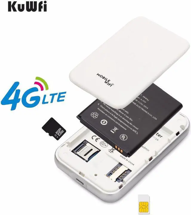 Alt view image 3 of 7 - KuWFi 4G LTE Mobile WiFi Hotspot Unlocked Travel Partner Wireless 4G Router with SIM Card Slot Support LTE FDD B2/B4/B5/B12/B17 Network Band for AT&T/T-Mobile