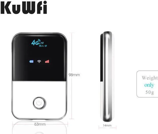 Alt view image 4 of 7 - KuWFi 4G LTE Mobile WiFi Hotspot Unlocked Travel Partner Wireless 4G Router with SIM Card Slot Support LTE FDD B2/B4/B5/B12/B17 Network Band for AT&T/T-Mobile
