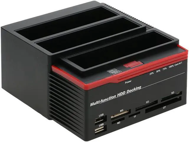 Alt view image 3 of 7 - KuWfi 2.5"/3.5" USB 3.0 to 2 SATA Ports 1 IDE Port External HDD Hard Drive Docking Station Card Reader USB3.0 Hub with OTB/OTC Offline