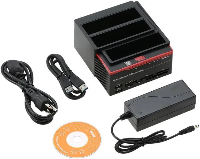 Alt view image 6 of 7 - KuWfi 2.5"/3.5" USB 3.0 to 2 SATA Ports 1 IDE Port External HDD Hard Drive Docking Station Card Reader USB3.0 Hub with OTB/OTC Offline