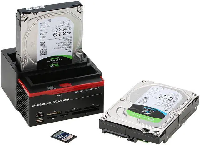 Alt view image 2 of 7 - KuWfi 2.5"/3.5" USB 3.0 to 2 SATA Ports 1 IDE Port External HDD Hard Drive Docking Station Card Reader USB3.0 Hub with OTB/OTC Offline