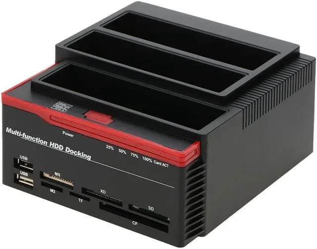 Alt view image 7 of 7 - KuWfi 2.5"/3.5" USB 3.0 to 2 SATA Ports 1 IDE Port External HDD Hard Drive Docking Station Card Reader USB3.0 Hub with OTB/OTC Offline