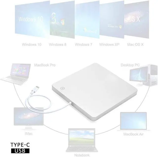 Alt view image 2 of 7 - External CD DVD Drive Burner Player USB3.0 Type-C Portable Slim DVD/CD ROM Superdrive +/- RW Rewriter/Writer/Reader with High Speed Data for Laptop/Desktop Support Windows/Mac OSX