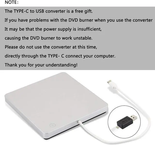 Alt view image 6 of 7 - External CD DVD Drive Burner Player USB3.0 Type-C Portable Slim DVD/CD ROM Superdrive +/- RW Rewriter/Writer/Reader with High Speed Data for Laptop/Desktop Support Windows/Mac OSX