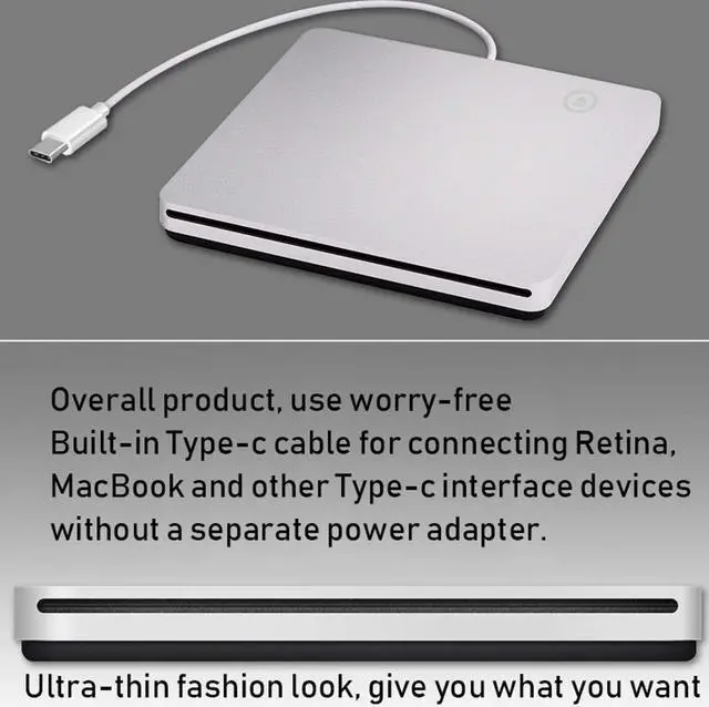 Alt view image 7 of 7 - External CD DVD Drive Burner Player USB3.0 Type-C Portable Slim DVD/CD ROM Superdrive +/- RW Rewriter/Writer/Reader with High Speed Data for Laptop/Desktop Support Windows/Mac OSX