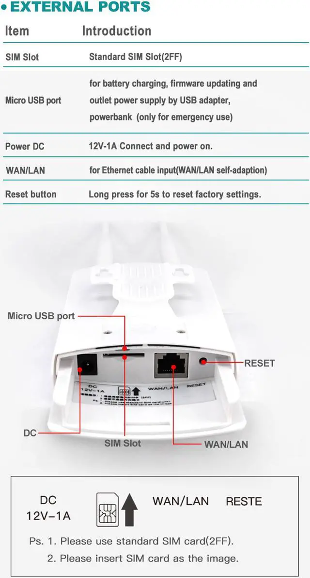 Alt view image 7 of 20 - KuWFi Waterproof Outdoor 4G LTE CPE SIM Card WiFi Router 150Mbps CAT4 SIM LTE Routers Work with IP Camera or Outside WiFi Coverage with 2pcs Antenna Only Work with SIM Card Mode