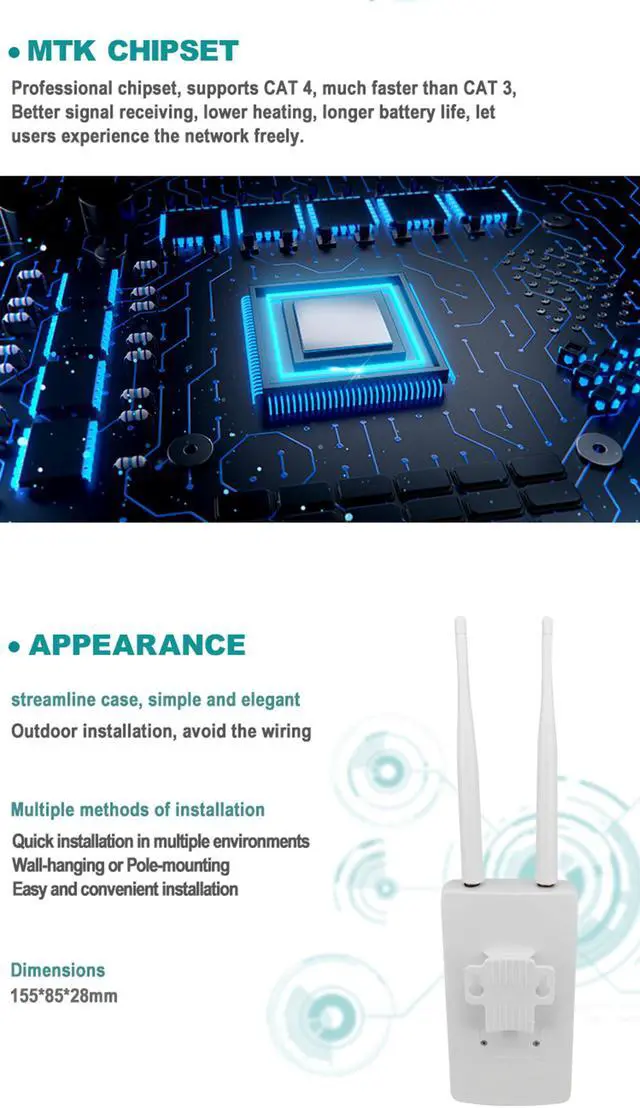 Alt view image 5 of 20 - KuWFi Waterproof Outdoor 4G LTE CPE SIM Card WiFi Router 150Mbps CAT4 SIM LTE Routers Work with IP Camera or Outside WiFi Coverage with 2pcs Antenna Only Work with SIM Card Mode