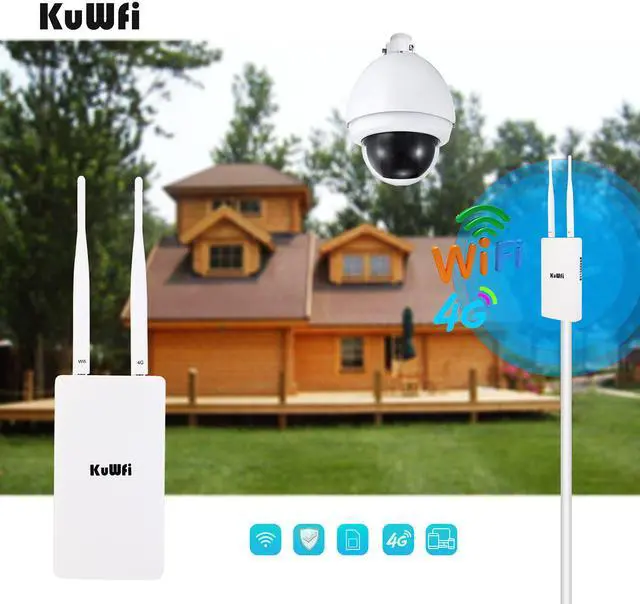Alt view image 4 of 20 - KuWFi Waterproof Outdoor 4G LTE CPE SIM Card WiFi Router 150Mbps CAT4 SIM LTE Routers Work with IP Camera or Outside WiFi Coverage with 2pcs Antenna Only Work with SIM Card Mode