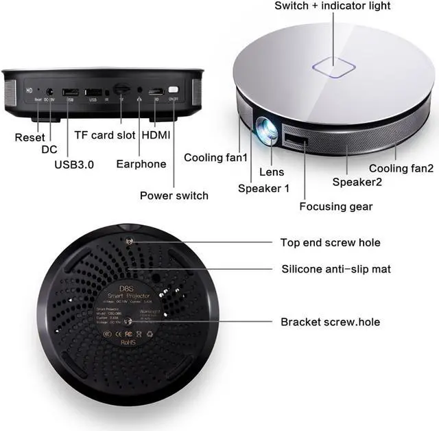 Alt view image 5 of 7 - KuWFi 3D 4K HD Portable Video Projector Support HDMI&1080P&Bluetooth&Wireless WiFi with 12000Mah Built-in Battery for Home Theater