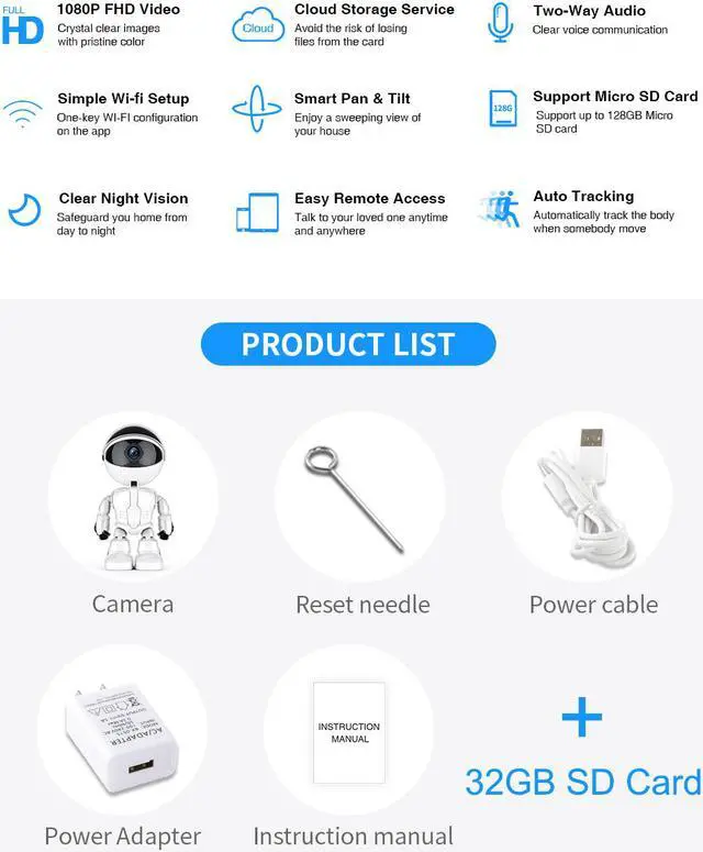 Alt view image 5 of 7 - KuWFi Cloud Home Security IP Camera Robot Intelligent Auto Tracking Camera Wireless WiFi Baby Video Monitor Surveillance Camera 1080P