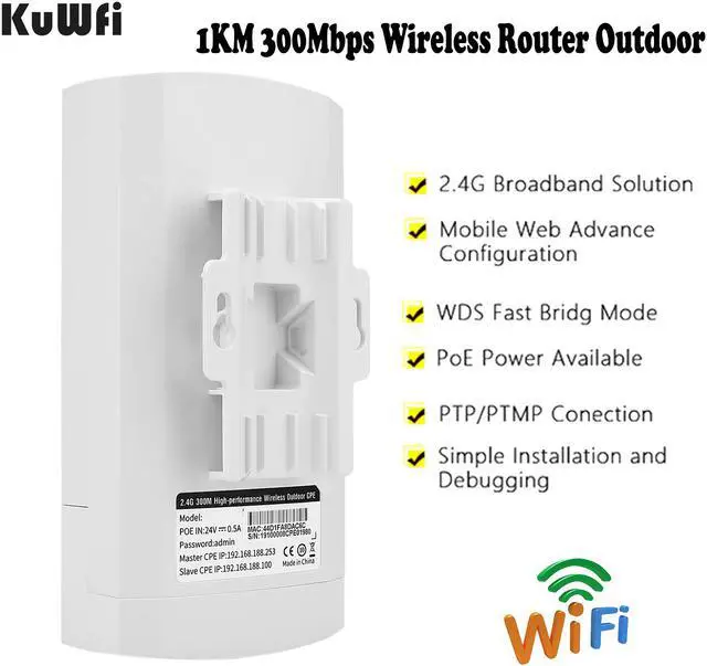 Alt view image 2 of 7 - KuWFi Point to Point Wireless Long Range WiFi Bridge 2.4G 300Mbps Access Point Indoor/Outdoor AP CPE Kit for PTP/PTMP (Pre-Program WDS)