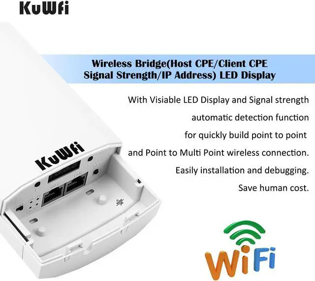 Alt view image 5 of 7 - KuWFi Point to Point Wireless Long Range WiFi Bridge 2.4G 300Mbps Access Point Indoor/Outdoor AP CPE Kit for PTP/PTMP (Pre-Program WDS)