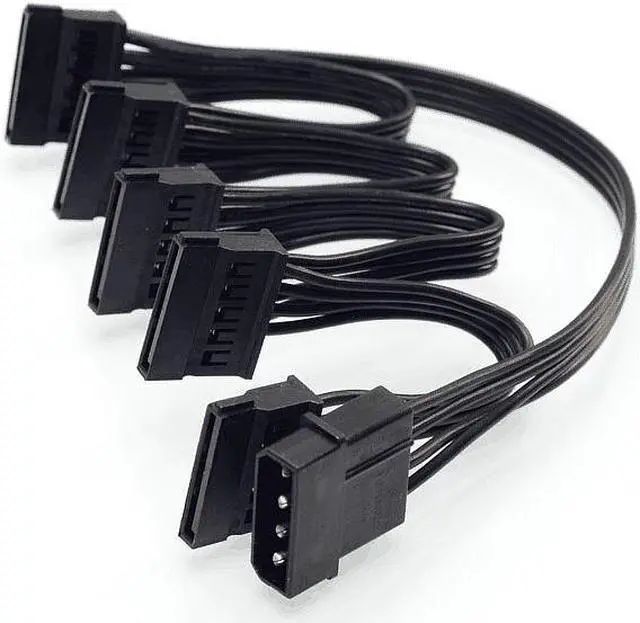 Main image of 4Pin IDE Molex to 5-Port 15Pin SATA Power Cable Cord Lead 18AWG Wire For Hard Drive HDD SSD PC Server