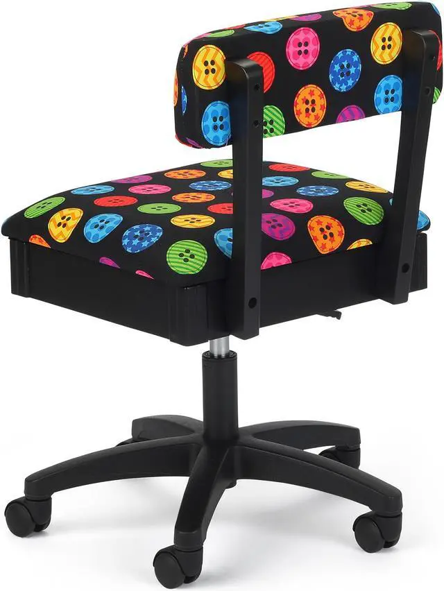 Alt view image 2 of 4 - Arrow Sewing Cabinets Arrow Hydraulic Sewing Chair with Riley Black Button Motif Fabric