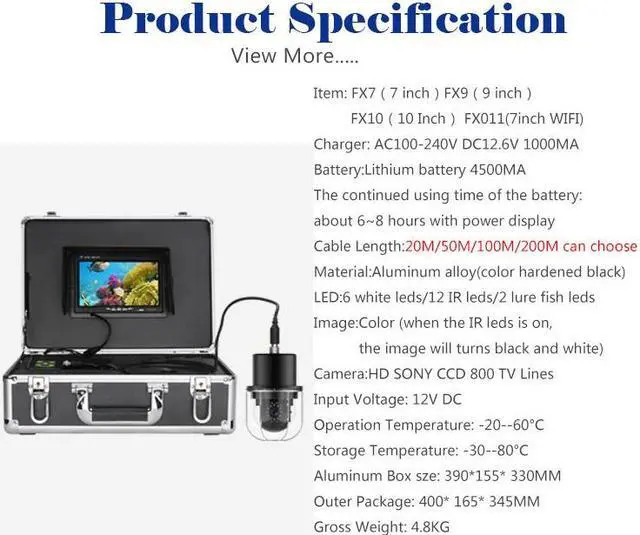 Alt view image 5 of 7 - VisiPower 7 Inch DVR Recorder 100m/328 ftUnderwater Fishing Video Camera Fish Finder IP68 Waterproof 20 LEDs 360 Degree Rotating Dome  Rotating Panoramic viewing Camera