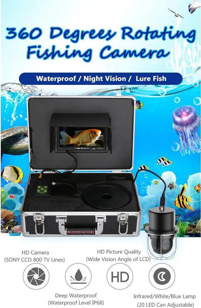 Alt view image 6 of 7 - VisiPower 7 Inch DVR Recorder 100m/328 ftUnderwater Fishing Video Camera Fish Finder IP68 Waterproof 20 LEDs 360 Degree Rotating Dome  Rotating Panoramic viewing Camera