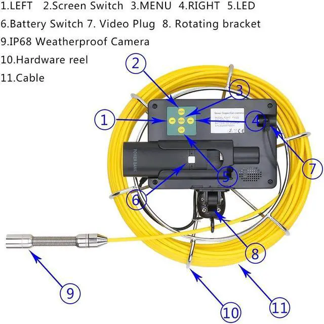 Alt view image 5 of 6 - VisiPower 50M/164ft 5 inch 17mm  Handheld Industrial Pipe Sewer Inspection Video Camera  IP68 Waterproof Drain Pipe Sewer Inspection Camera System 1200 TVL Camera with 8pcs LED Lights