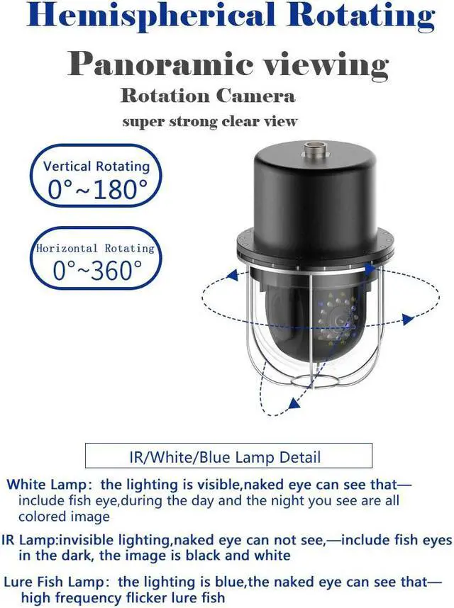 Alt view image 5 of 7 - VisiPower 10 Inch Cable Length 20m/65ft Underwater Fishing Video Camera Fish Finder IP68 Waterproof LEDs 360 Degree Rotating Dome  Rotating Panoramic viewing Camera