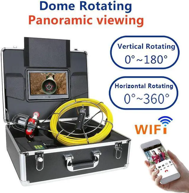 Alt view image 6 of 7 - VisiPower 9 inch  Pipe Inspection Video Camera Drain Sewer Pipeline Industrial Endoscope support WiFi Wireless DVR 360 Degree Rotating Cable Length 30m/98ft
