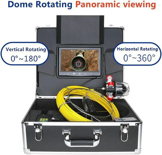 Alt view image 5 of 7 - VisiPower 9 inch  Pipe Inspection Video Camera Drain Sewer Pipeline Industrial Endoscope support 360 Degree Rotating Cable Length 50m/164ft