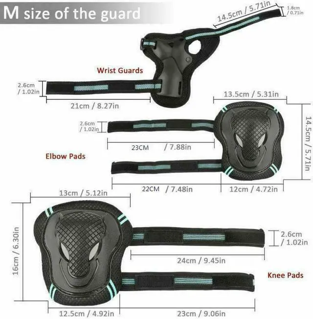 Alt view image 5 of 6 - Roller Skating Knee Elbow Wrist Protective Guard Pad Gear Pack Adult Safety Gear