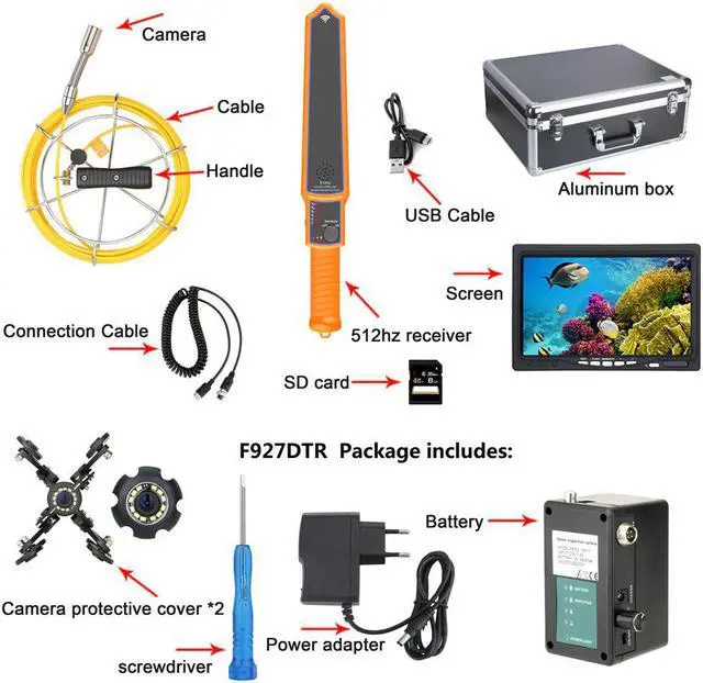 Alt view image 7 of 7 - VisiPower 7" Monitor  DVR  Sewer Pipe Inspection Video Camera with  512HZ  Pipe Locator  22MM IP68 HD 1000TVL Camera 12PCS LED Lights Cable Length 40m/131ft