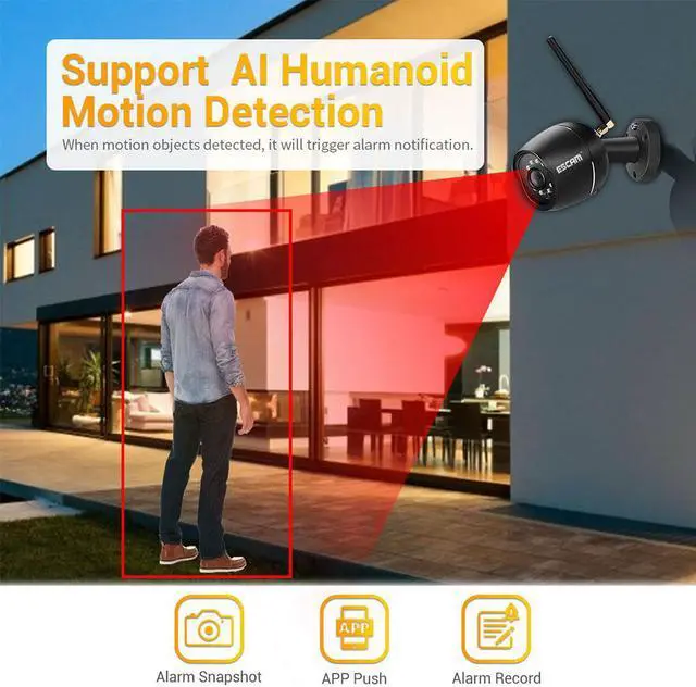 Alt view image 4 of 7 - ESCAM WNK204 Wireless Security System NVR Kit,4pcs WiFi IP Camera with 4CH NVR,Tuya HD 1080P AI Humanoid Motion Detection Two-way Audio Day/Night Vision Multi-language, Support Cloud Storage