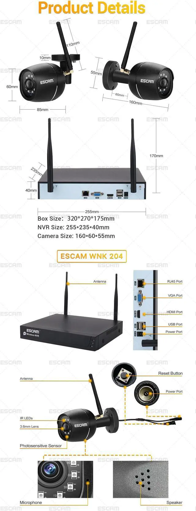 Alt view image 7 of 7 - ESCAM WNK204 Wireless Security System NVR Kit,4pcs WiFi IP Camera with 4CH NVR,Tuya HD 1080P AI Humanoid Motion Detection Two-way Audio Day/Night Vision Multi-language, Support Cloud Storage