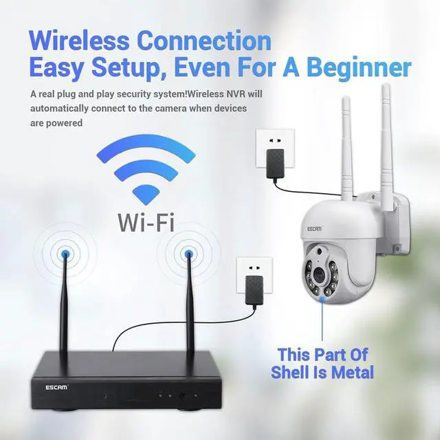 Alt view image 2 of 7 - ESCAM WNK714 wireless Security System camera monitoring kit,8CH NVR 1pcs + 4pcs 3MP dome Indoor wireless camera, dual light source, 2-way audio IR motion detection alarm push,Surveillance Camera syste