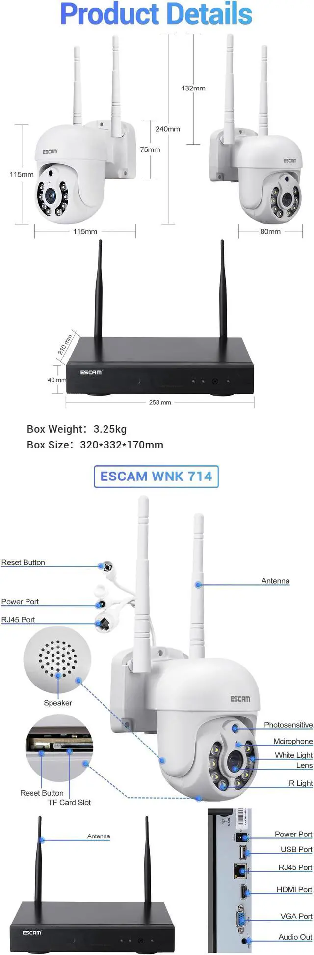 Alt view image 6 of 7 - ESCAM WNK714 wireless Security System camera monitoring kit,8CH NVR 1pcs + 4pcs 3MP dome Indoor wireless camera, dual light source, 2-way audio IR motion detection alarm push,Surveillance Camera syste