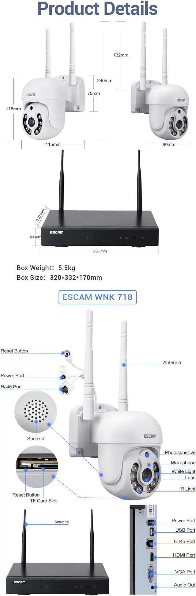 Alt view image 6 of 7 - ESCAM WNK718 Wireless WIFI cameras for home security kit,8CH NVR + 8pcs Indoor wireless 3MP Camera,Dual light source 2-way audio IR Motion Detection Alarm Push,Surveillance Camera system Night Vision