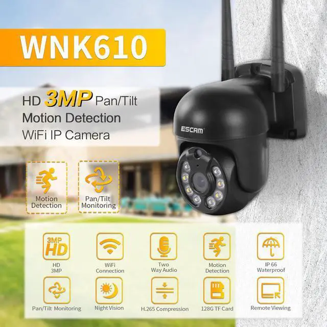 Main image of ESCAM WNK610 3MP Wireless WiFi IP Camera, Security Smart Home indoor Camera for Baby/Pet/Nanny/Garage/Yard, Dual Light Motion Detection Humanoid Detection 2 Way Audio Night Vision IR Pan/Tilt, Black