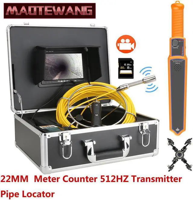 Main image of 9" Monitor  DVR  Sewer Pipe Inspection Video Camera with Meter Counter  512HZ  Pipe Locator  22MM IP68 HD 1000TVL Camera 12PCS LED Lights 40/131ft