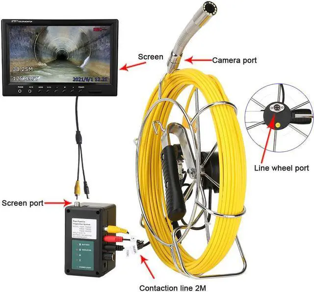 Alt view image 6 of 7 - 9" Monitor  DVR  Sewer Pipe Inspection Video Camera with Meter Counter  512HZ  Pipe Locator  22MM IP68 HD 1000TVL Camera 12PCS LED Lights 50m/164ft