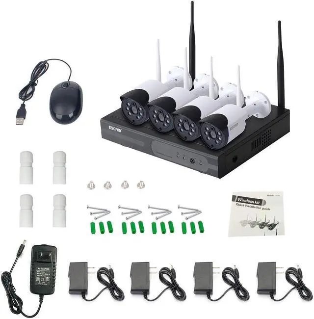 Alt view image 7 of 7 - ESCAM WNK404 4CH Wifi NVR Security Surveillance System Kit,4pcs 3MP Wireless WiFi IP Camera, wifi 50m Automatch plug in and play, Home Outdoor cctv security camera system IR Night Vision,Alarm push