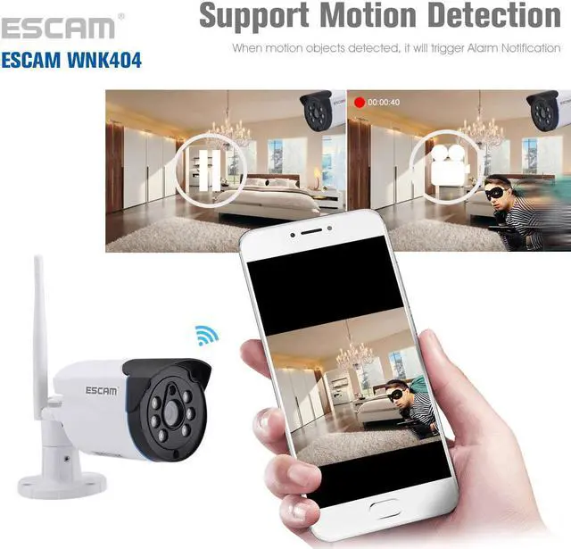 Alt view image 6 of 7 - ESCAM WNK404 4CH Wifi NVR Security Surveillance System Kit,4pcs 3MP Wireless WiFi IP Camera, wifi 50m Automatch plug in and play, Home Outdoor cctv security camera system IR Night Vision,Alarm push