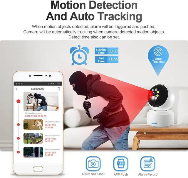 Alt view image 3 of 7 - ESCAM PT200 1080P mobile tracking 5GWIFI cloud storage two-way voice intelligent night vision camera