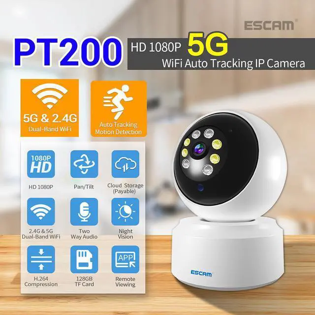 Main image of ESCAM PT200 1080P mobile tracking 5GWIFI cloud storage two-way voice intelligent night vision camera